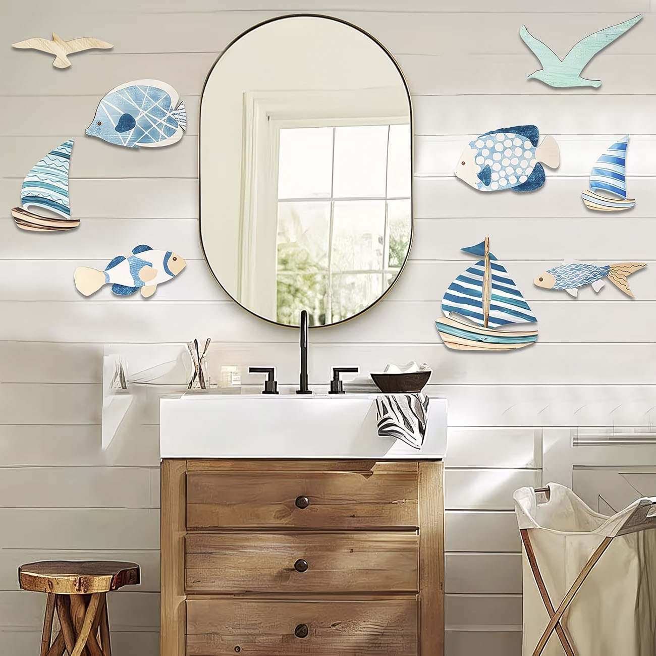 9個入りトロピカルフィッシュ・カモメ・帆船木製壁飾り、航海風 - Home Decor Nautical のレビューと価格