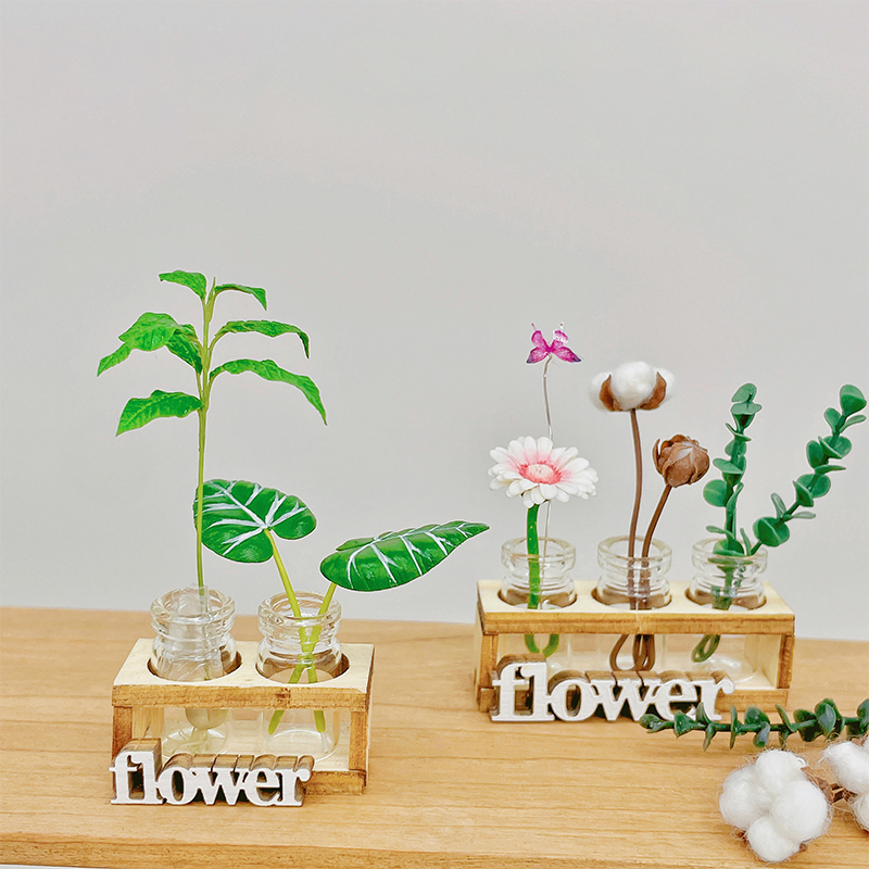1 セット 1:12 ドールハウスミニチュア水耕栽培木製フラ - Home Decor Vase のレビューと価格