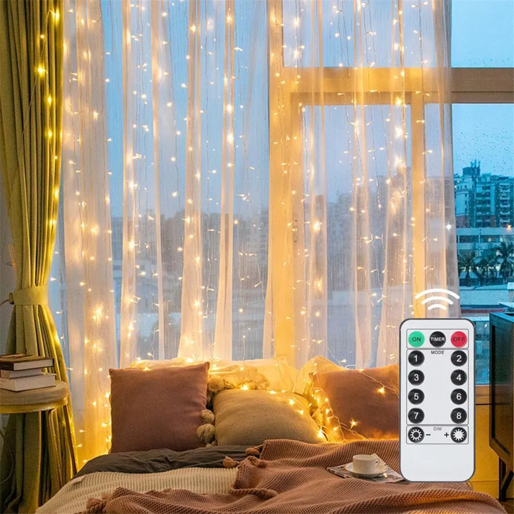3/6M USB LED カーテン 8 モードリモコンライト - String Curtain Light のレビューと価格
