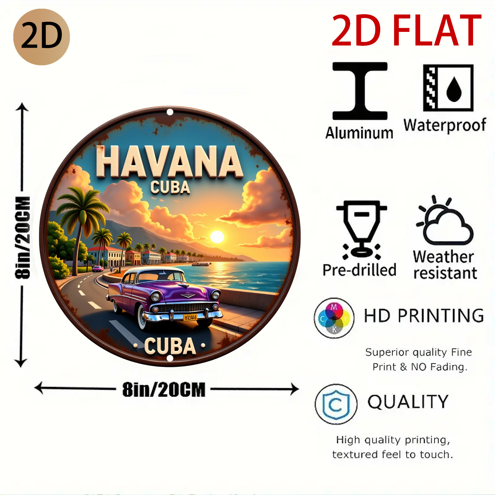 2Dフラット円形ハバナキューバロゴレトロメタルデザインヴィン - Home Decor Logo Design のレビューと価格