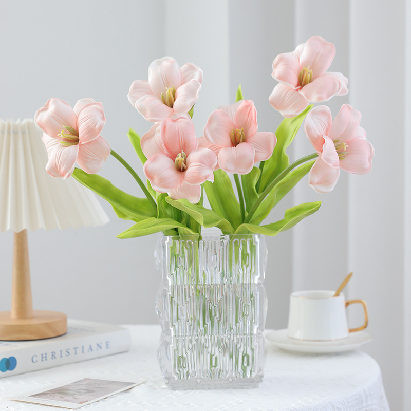 12本の開花チューリップ造花、ホームリビングルームのテーブル - Home Decor Tulip のレビューと価格