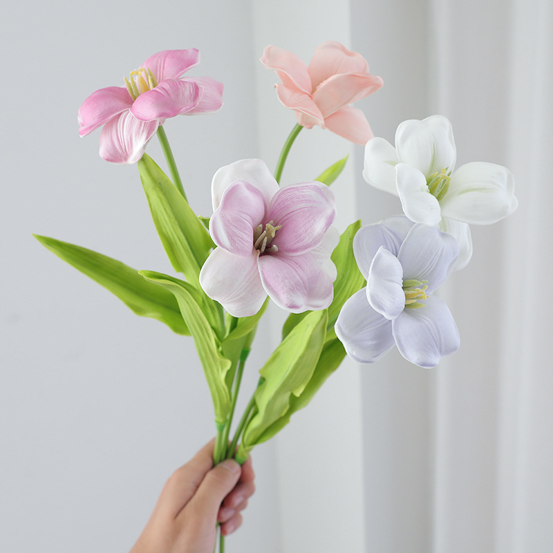 12本の開花チューリップ造花、ホームリビングルームのテーブル - Home Decor Tulip のレビューと価格