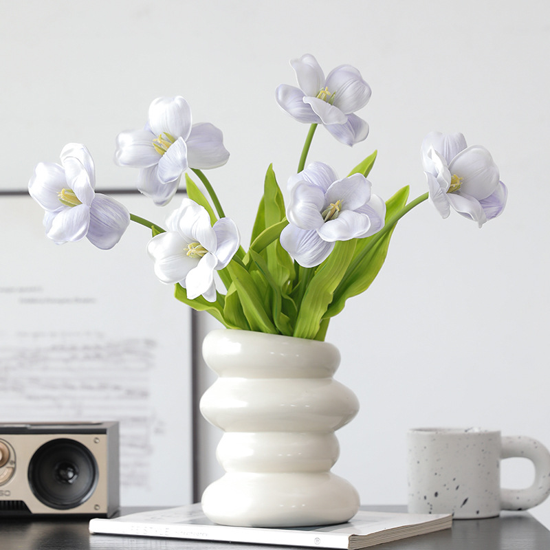 12本の開花チューリップ造花、ホームリビングルームのテーブル - Home Decor Tulip のレビューと価格