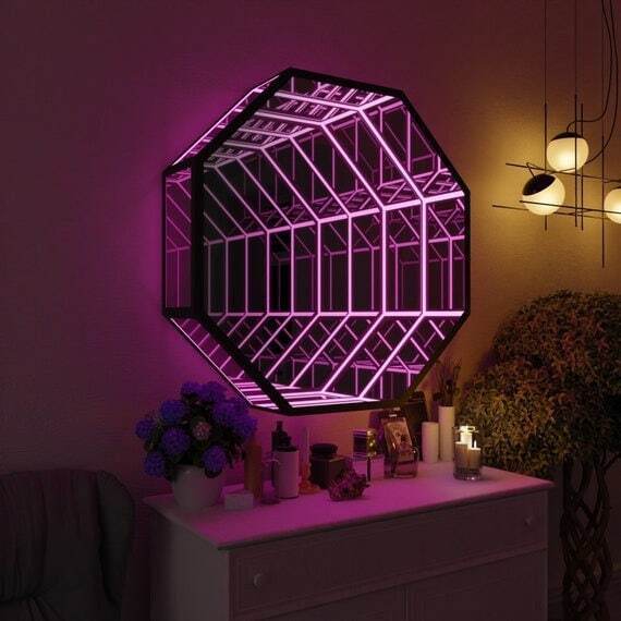八角形3D無限鏡ライトトンネルミラー無限鏡LEDマジックライ - Home Decor Mirror のレビューと価格