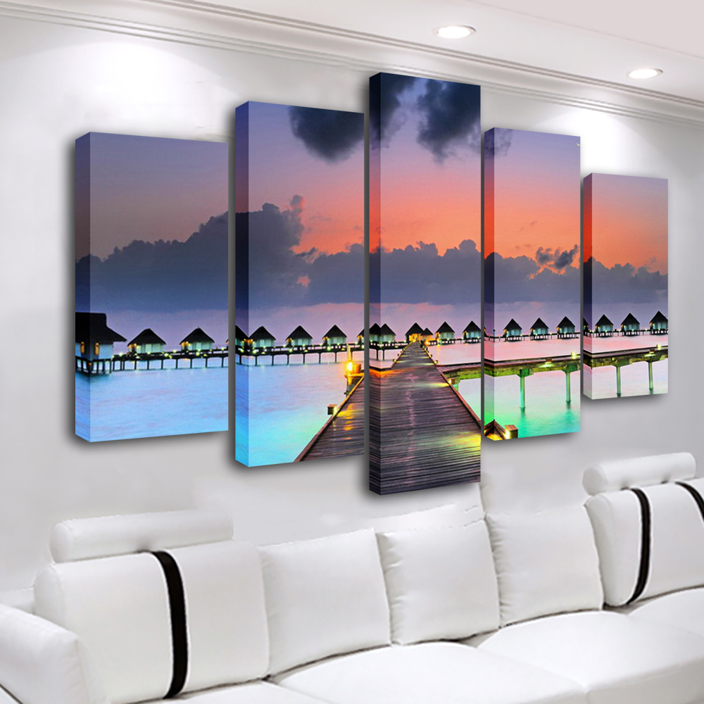 ウォールアート夕焼け絵画5枚組アートフレームキャンバスプリン - Home Decor Mirror のレビューと価格