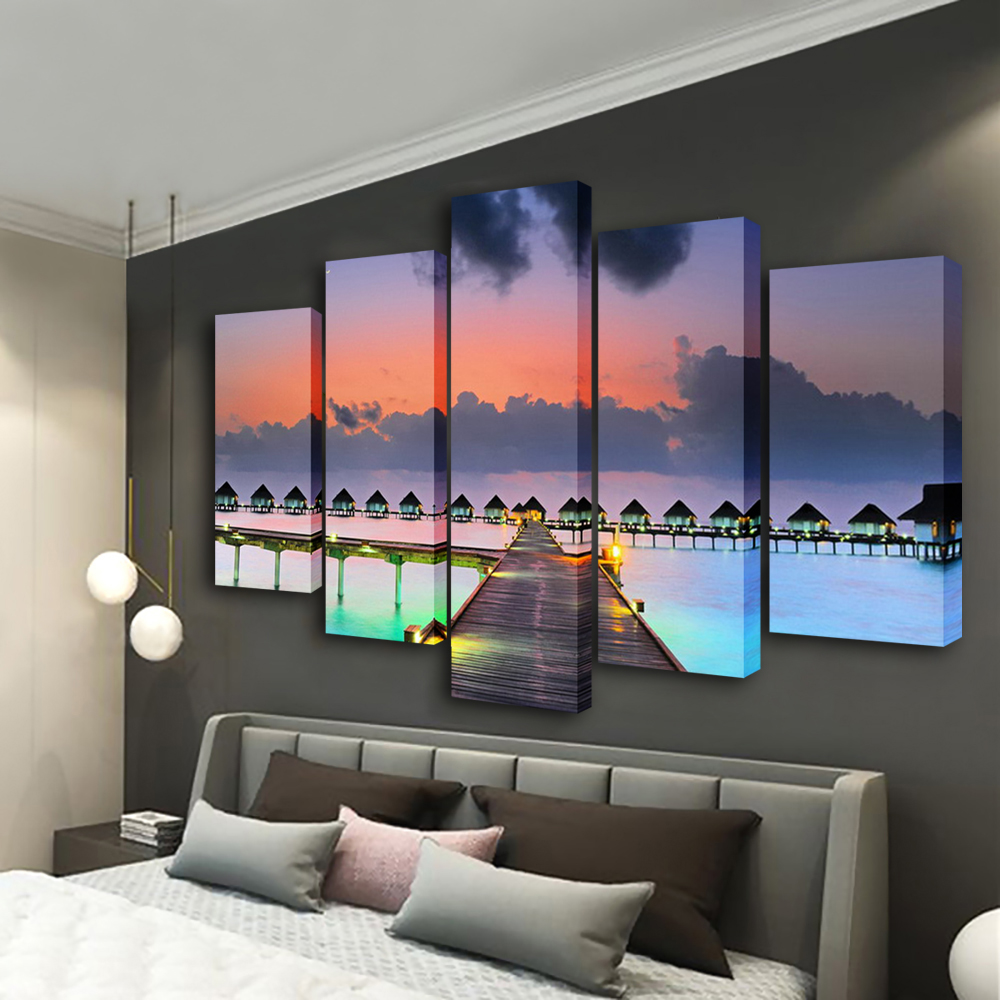 ウォールアート夕焼け絵画5枚組アートフレームキャンバスプリン - Home Decor Mirror のレビューと価格