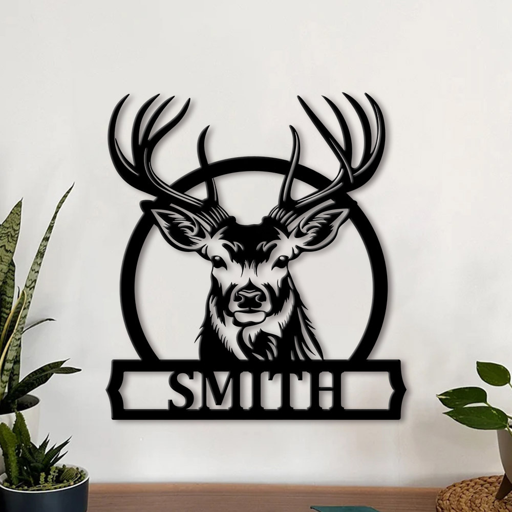 パーソナライズされた鹿の家族名メタルサイン カスタムアントラ - Home Decor Names のレビューと価格